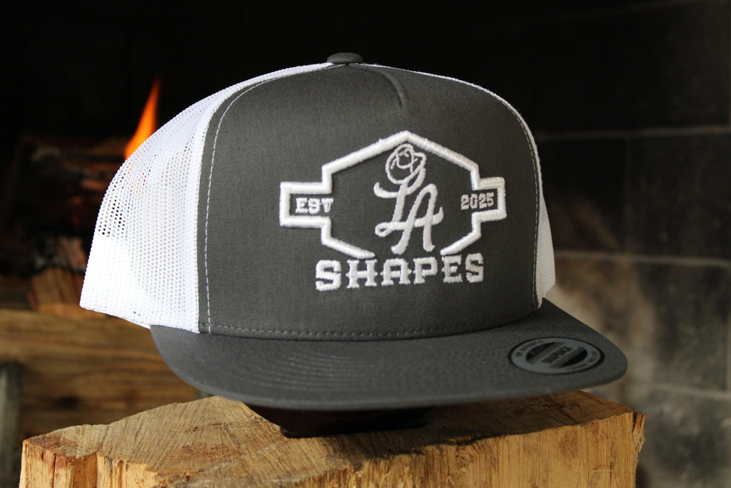 LA SHAPES CHARCOAL & WHITE TRUCKER HAT