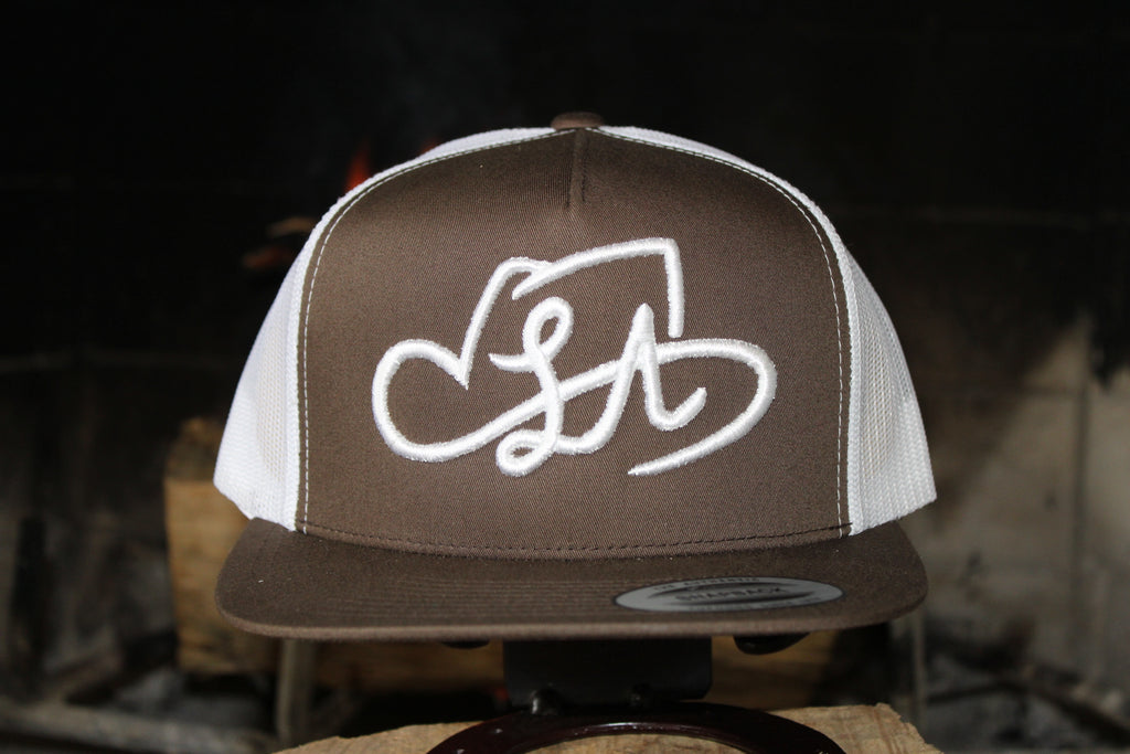 LA SHAPES LOGO BROWN & WHITE TRUCKER HAT