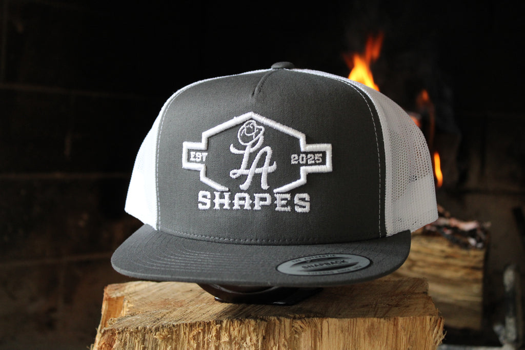 LA SHAPES CHARCOAL & WHITE TRUCKER HAT