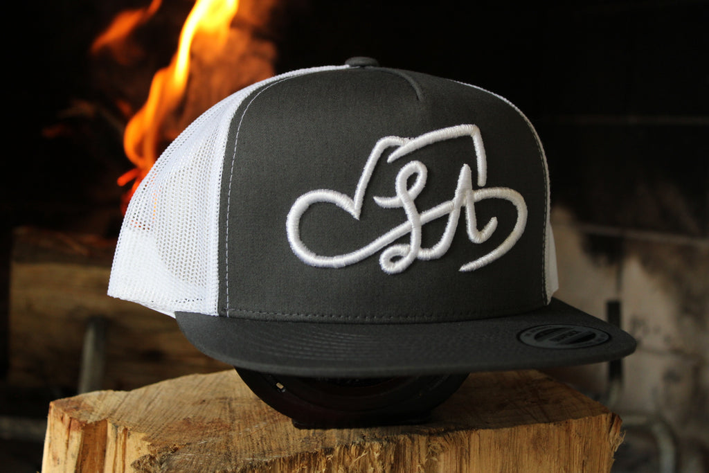 LA SHAPES LOGO CHARCOAL & WHITE TRUCKER HAT