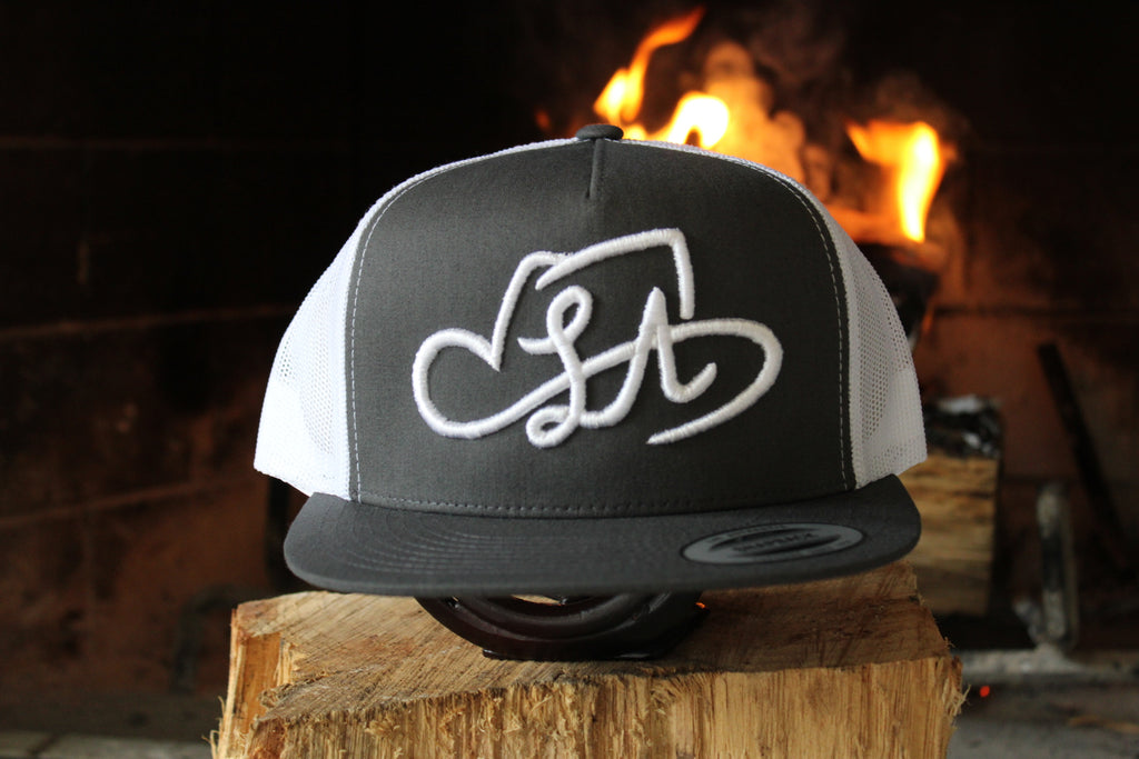 LA SHAPES LOGO CHARCOAL & WHITE TRUCKER HAT