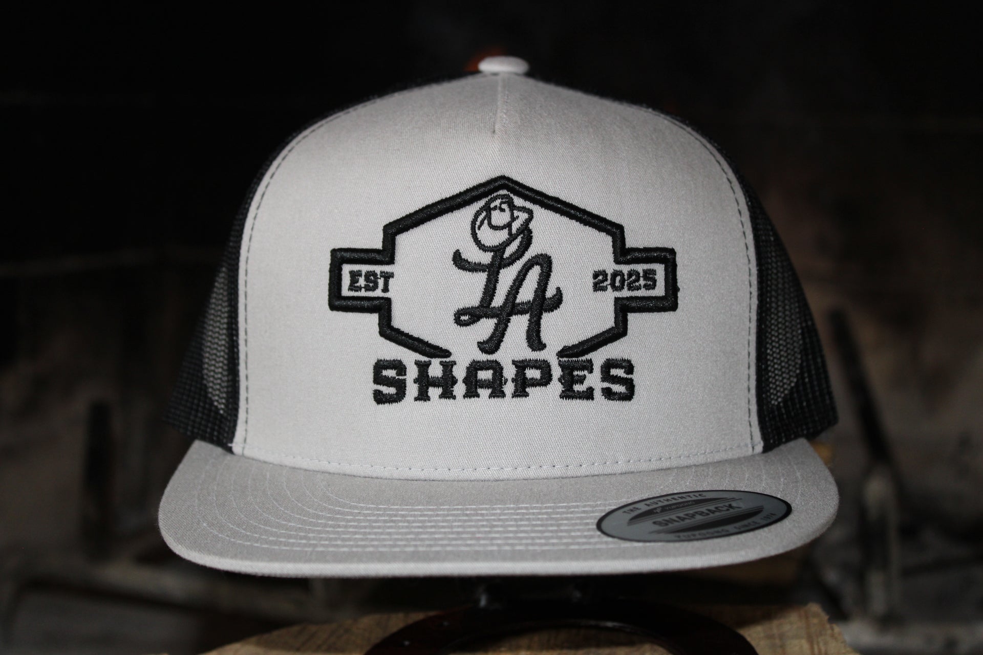 LA SHAPES GREY & BLACK TRUCKER HAT