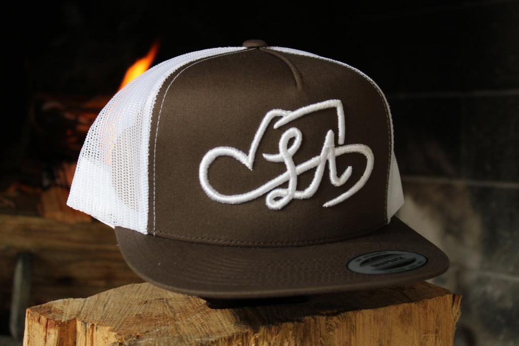 LA SHAPES LOGO BROWN & WHITE TRUCKER HAT