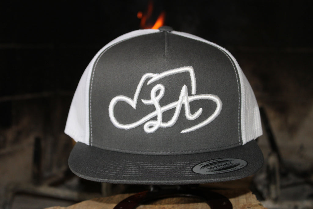 LA SHAPES LOGO CHARCOAL & WHITE TRUCKER HAT