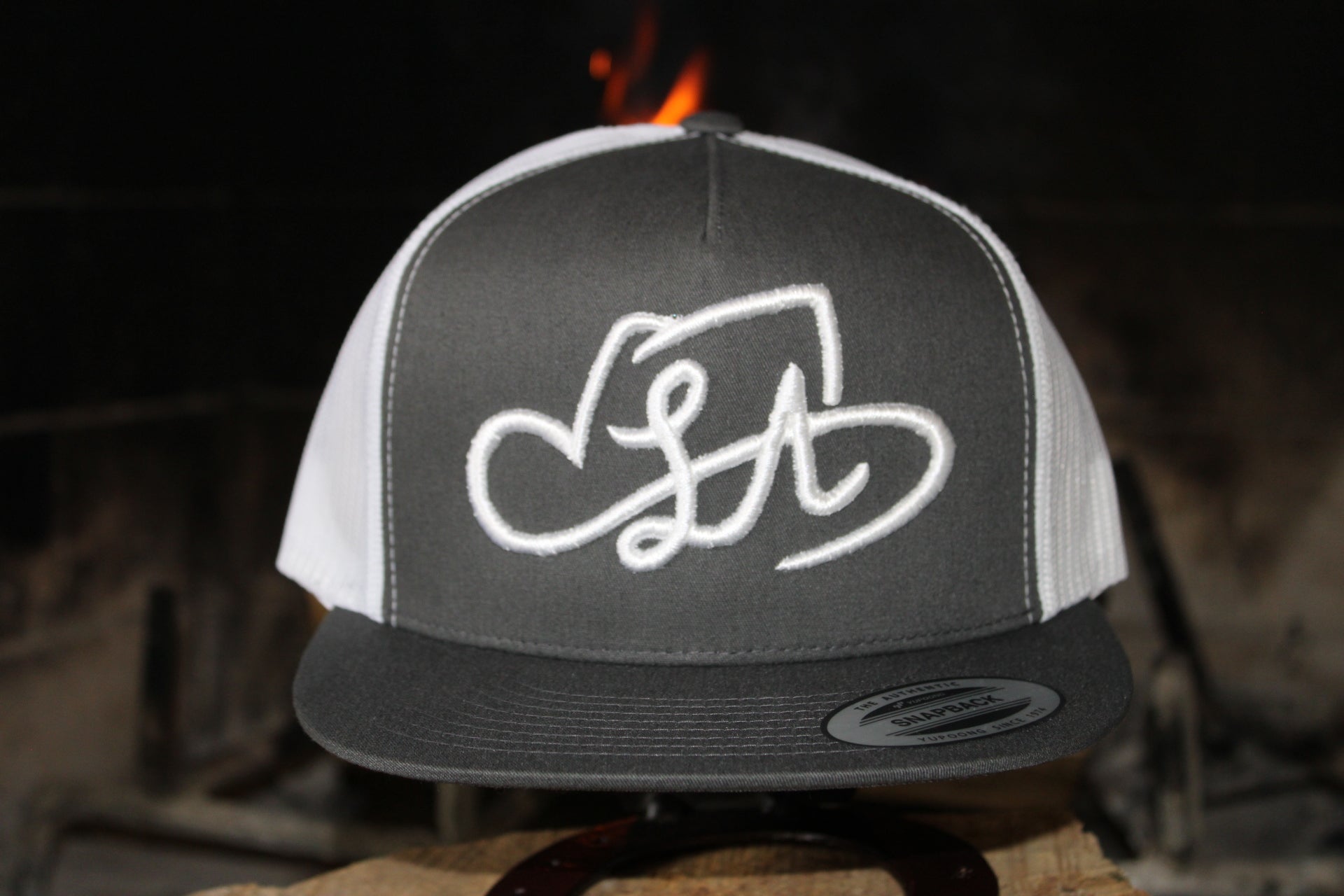 LA SHAPES LOGO CHARCOAL & WHITE TRUCKER HAT