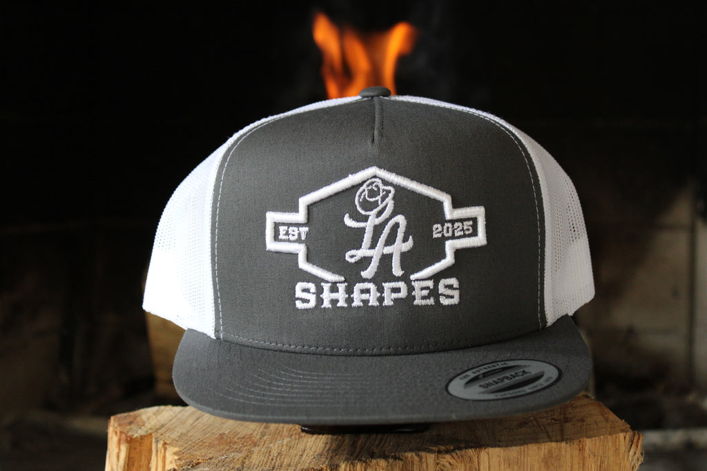 LA SHAPES CHARCOAL & WHITE TRUCKER HAT